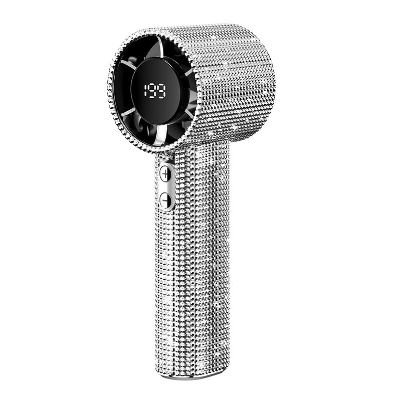 Cross-Border Popular Full-Diamond Handheld High-Speed Small Fan With Digital Display 199 Levels Of High-Speed Adjustment Outdoor Portable Trendy New Product